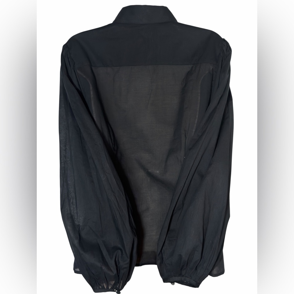 Banana Republic Cotton Voile Black Women's  Shirt Plated Balloon Sleeve L NEW - Picture 5 of 16